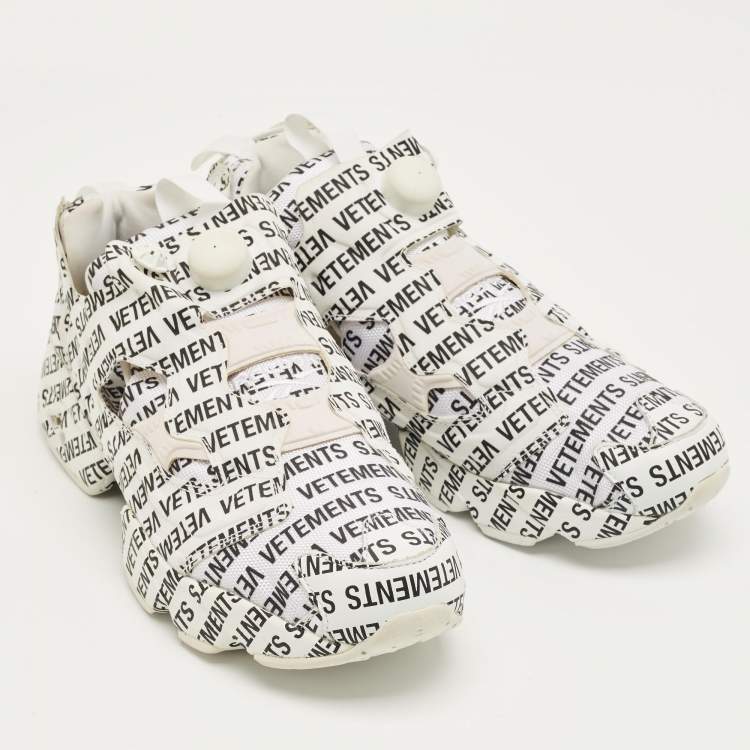 Pre Owned Vetements x Reebok White/Black Monogram Canvas Instapump Fury Sneakers Size 42.5