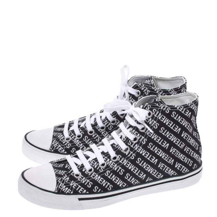 Pre Owned Vetements Black/White Logo Print Canvas Hi-Top Sneakers Size 41