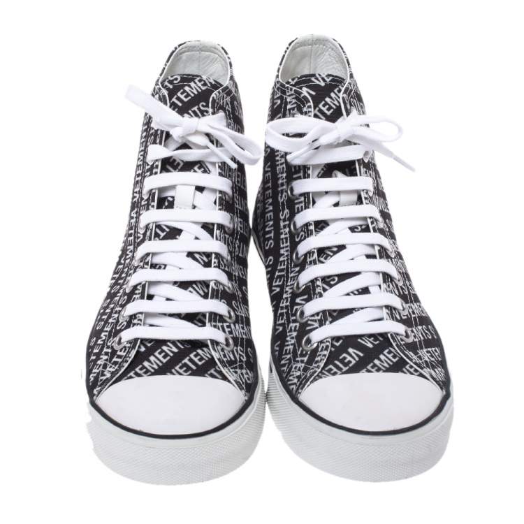 Pre Owned Vetements Black/White Logo Print Canvas Hi-Top Sneakers Size 41
