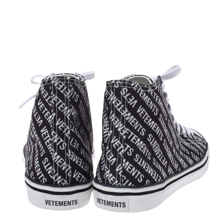 Pre Owned Vetements Black/White Logo Print Canvas Hi-Top Sneakers Size 41