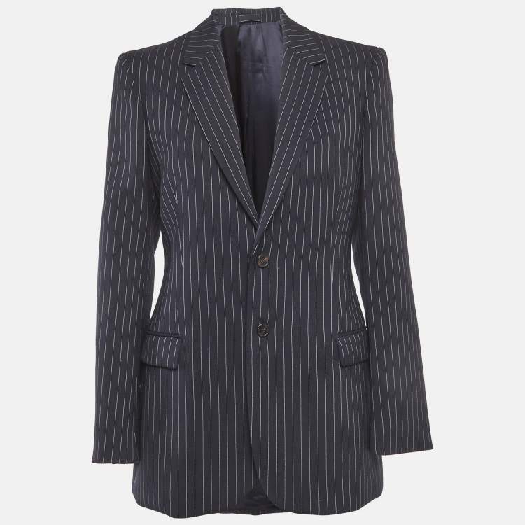 Pre Owned Wadrobe NYC Navy Blue Pin Striped Wool Blazer S