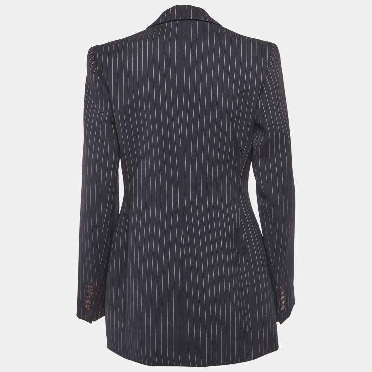 Pre Owned Wadrobe NYC Navy Blue Pin Striped Wool Blazer S