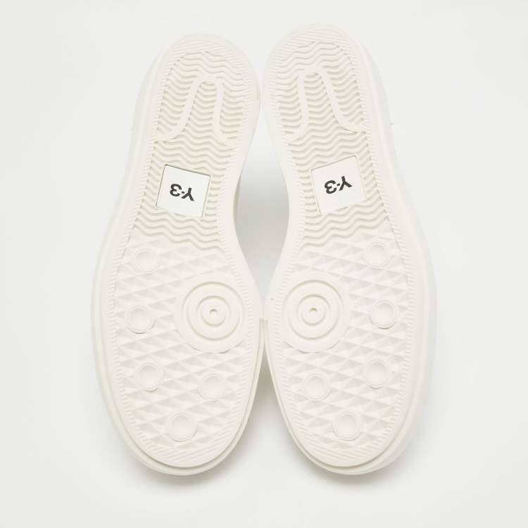 Pre Owned Y-3 x Adidas White Coated Canvas and Leather Ajatu Court High Core White Sneakers Size 47 1/3