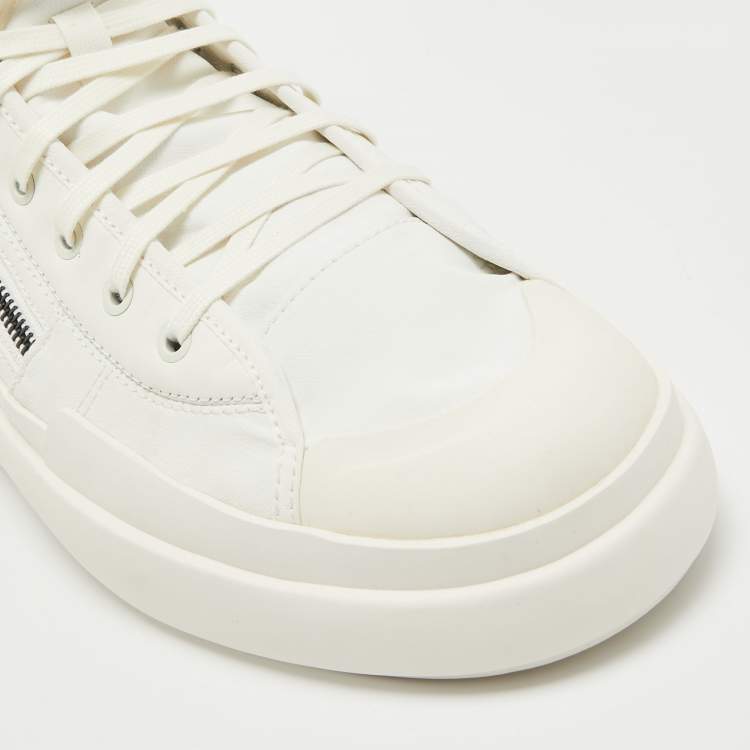 Pre Owned Y-3 x Adidas White Coated Canvas and Leather Ajatu Court High Core White Sneakers Size 47 1/3