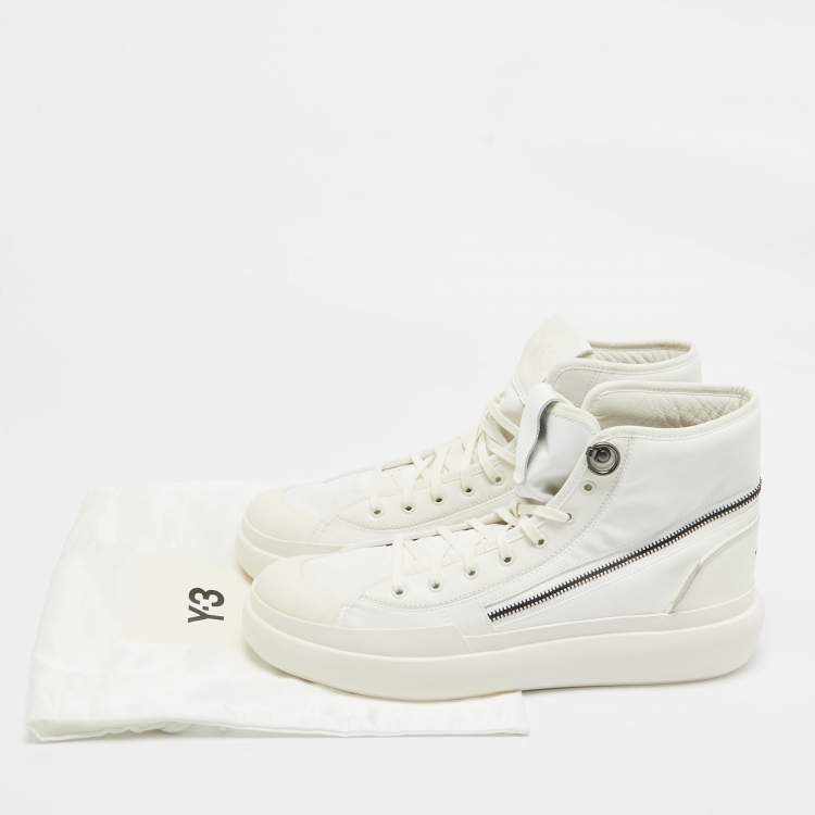 Pre Owned Y-3 x Adidas White Coated Canvas and Leather Ajatu Court High Core White Sneakers Size 47 1/3