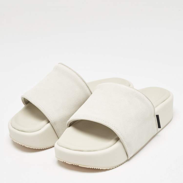 Pre Owned Y-3 Grey Suede Flat Slides Size 42