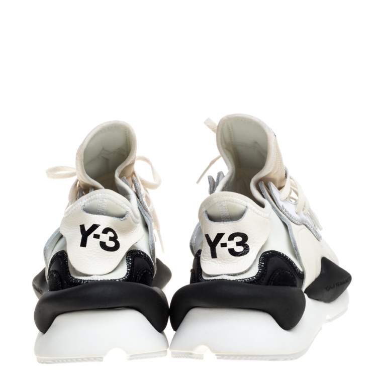 Pre Owned Y-3 Cream/Black Leather and Fabric Kaiwa Sneakers Size 44