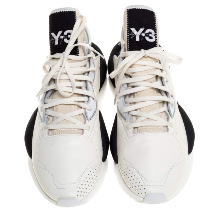 Pre Owned Y-3 Cream/Black Leather and Fabric Kaiwa Sneakers Size 44