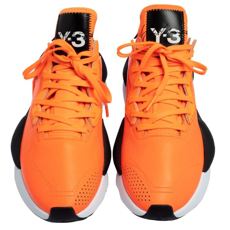 Pre Owned Adidas Y-3 Kaiwa Icon Orange/Black Leather And Stretch Fabric Sneaker Size 41.5
