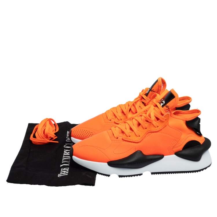 Pre Owned Adidas Y-3 Kaiwa Icon Orange/Black Leather And Stretch Fabric Sneaker Size 41.5