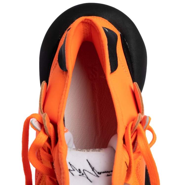 Pre Owned Adidas Y-3 Kaiwa Icon Orange/Black Leather And Stretch Fabric Sneaker Size 41.5