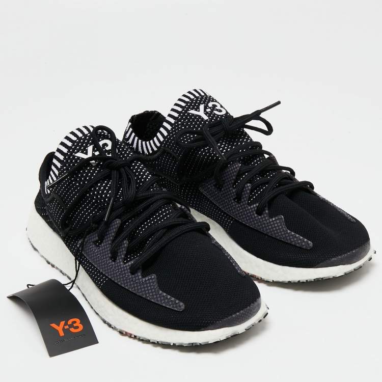Pre Owned Y-3 Black/White Knit Fabric Pure Boost Sneakers Size 44 2/3