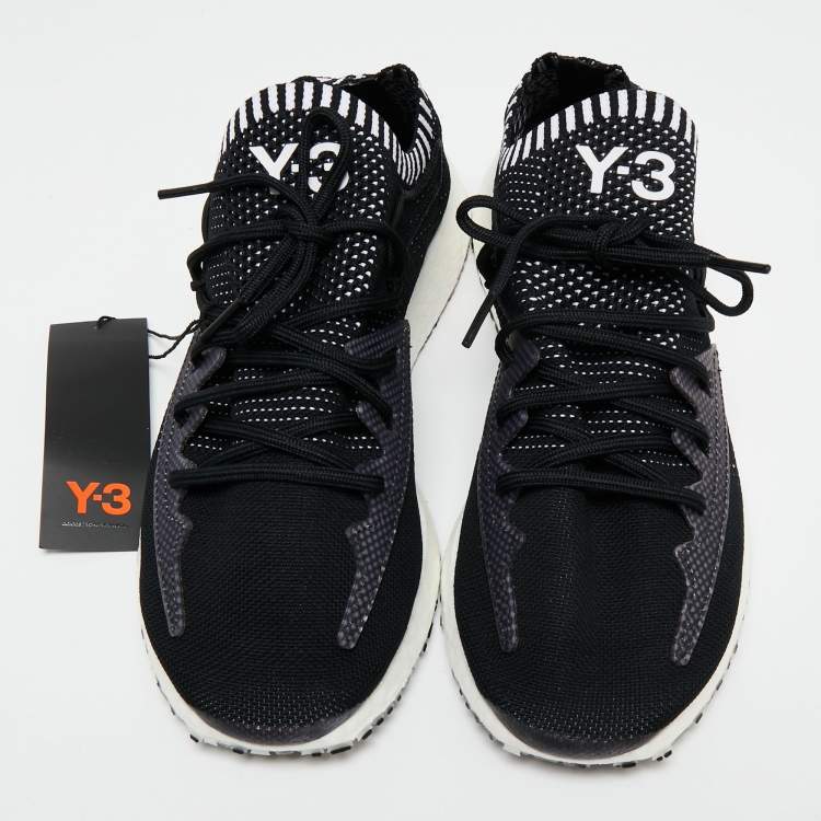 Pre Owned Y-3 Black/White Knit Fabric Pure Boost Sneakers Size 44 2/3