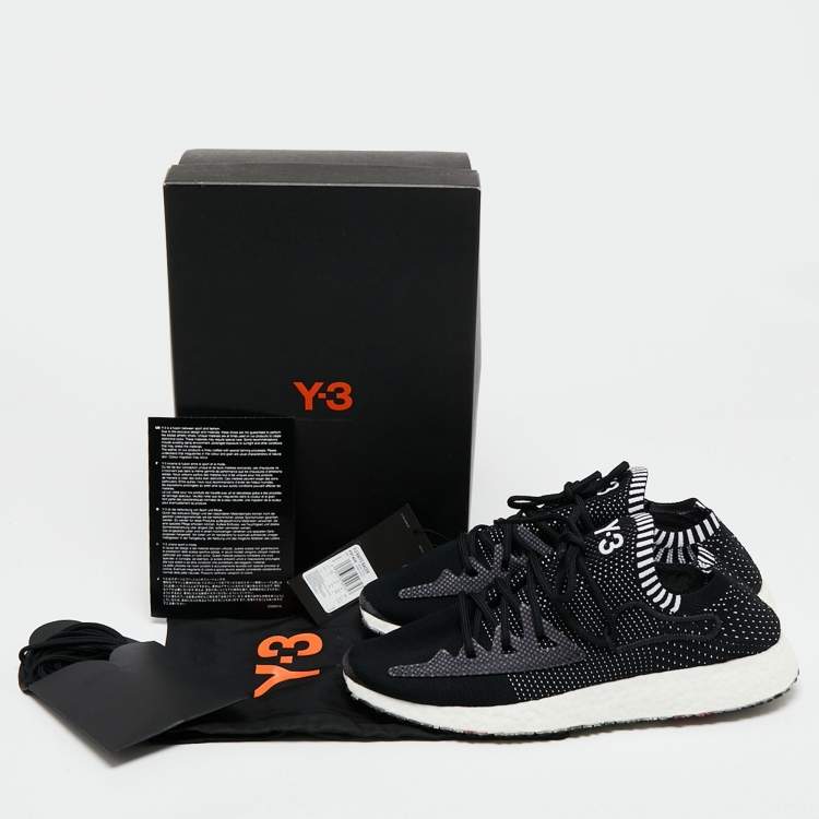 Pre Owned Y-3 Black/White Knit Fabric Pure Boost Sneakers Size 44 2/3