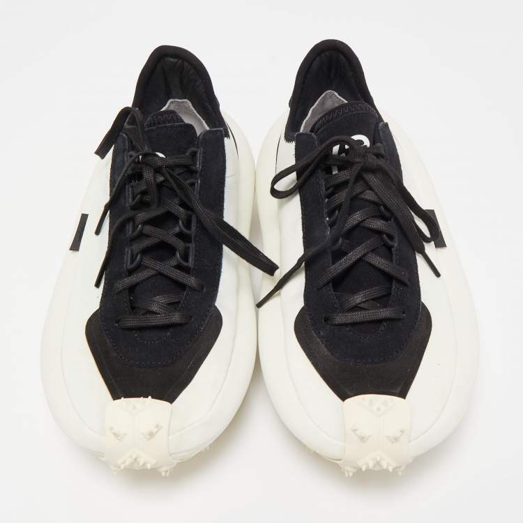 Pre Owned Y-3 x Adidas Black/White Suede and Canvass Makura Low Top Sneakers Size 42.5