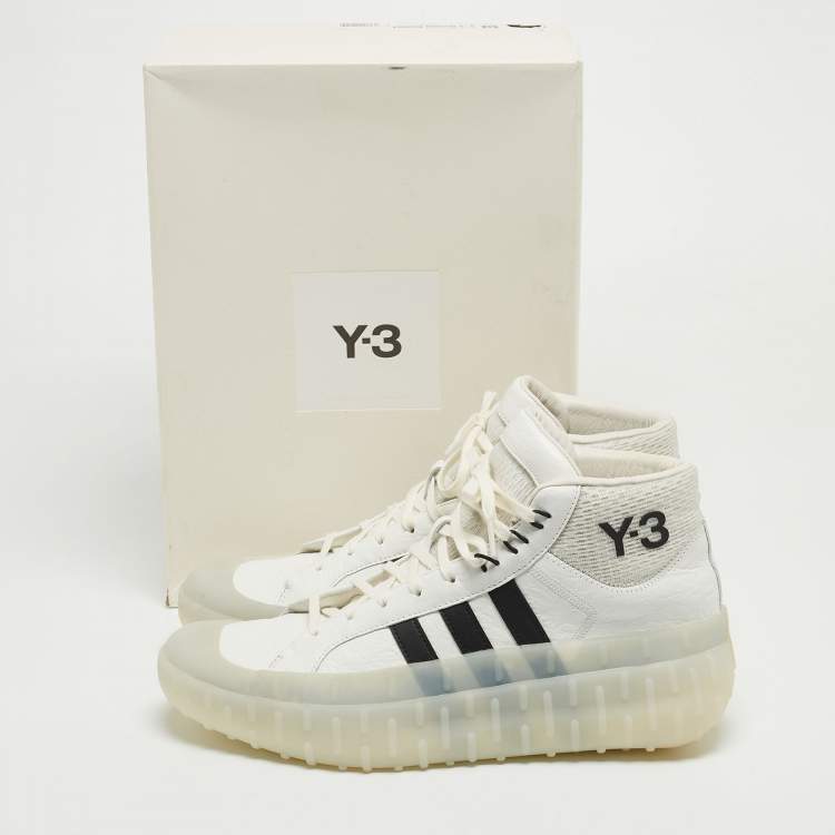 Pre Owned Y-3 White Leather High Top Sneakers Size 44.5