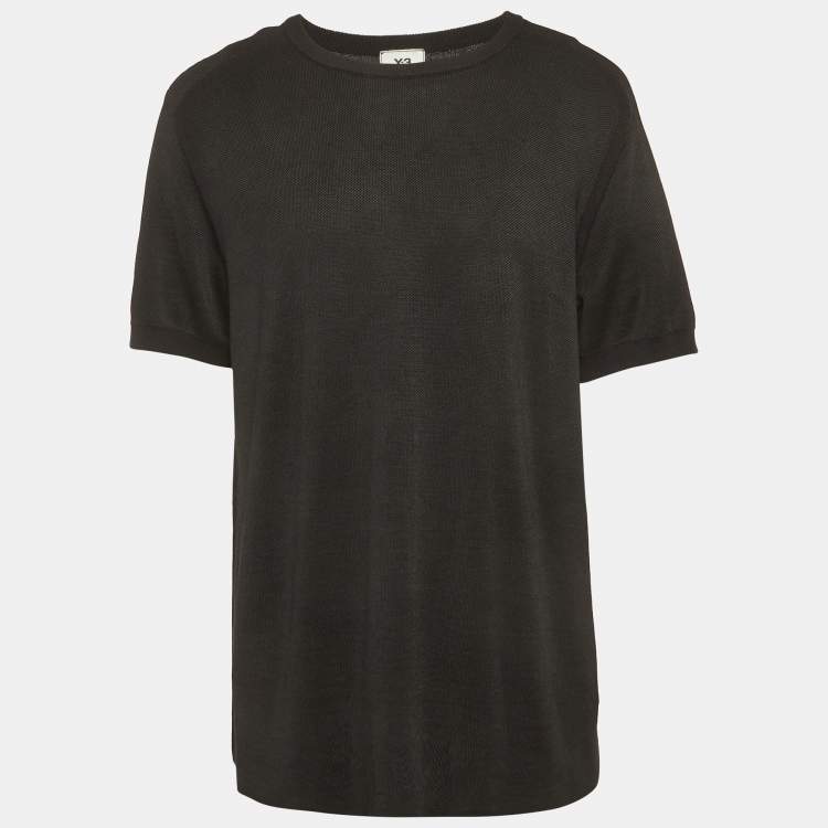 Pre Owned Y-3 Black Mesh Jersey Crew Neck T-Shirt L