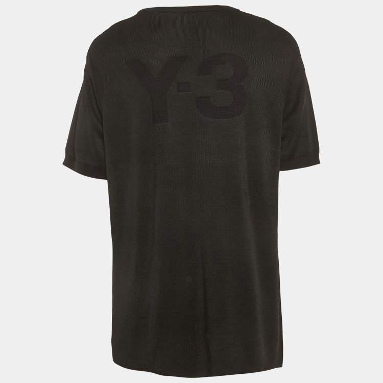 Pre Owned Y-3 Black Mesh Jersey Crew Neck T-Shirt L