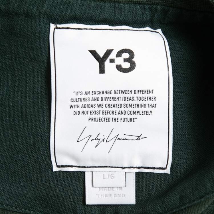 مملوكة مسبقًا Y-3 Dark Green Cotton Logo Patch Crew Neck Half Sleeve T-Shirt L