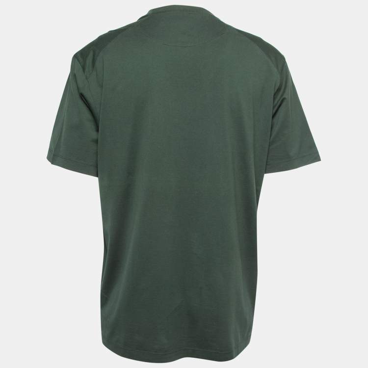 مملوكة مسبقًا Y-3 Dark Green Cotton Logo Patch Crew Neck Half Sleeve T-Shirt L