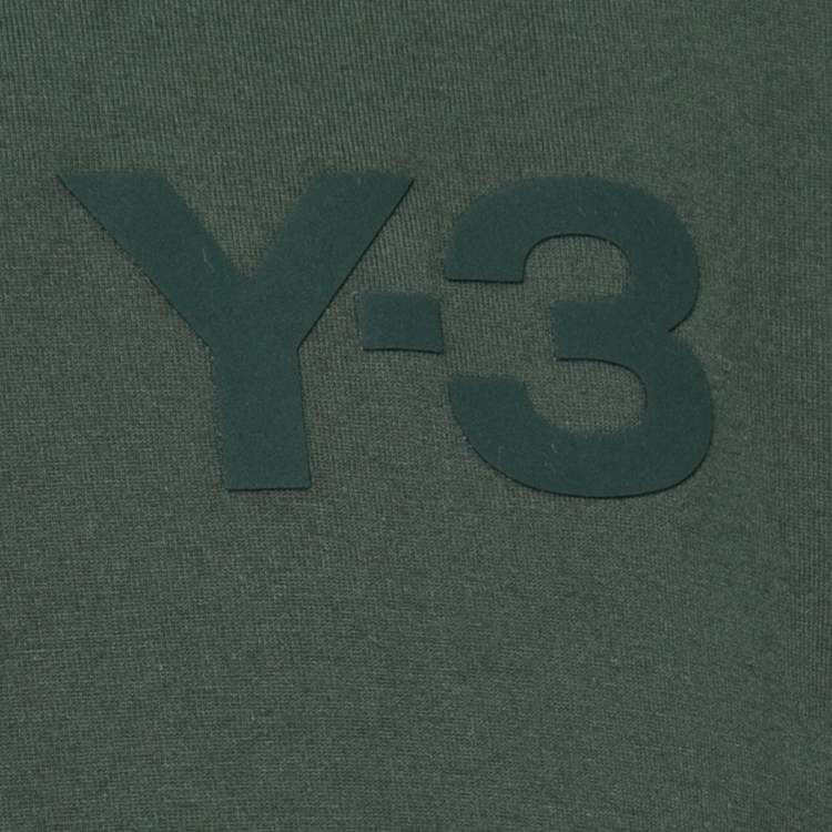 مملوكة مسبقًا Y-3 Dark Green Cotton Logo Patch Crew Neck Half Sleeve T-Shirt L
