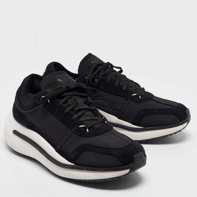 Pre Owned Y-3 x Adidas Black Fabric and Suede Low Top Sneakers Size 44