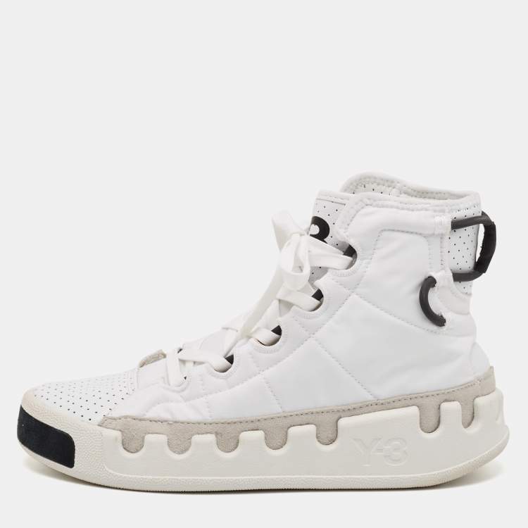 Pre Owned Y-3 White Leather and Nylon Kasabaru High Top Sneakers Size 42.5          