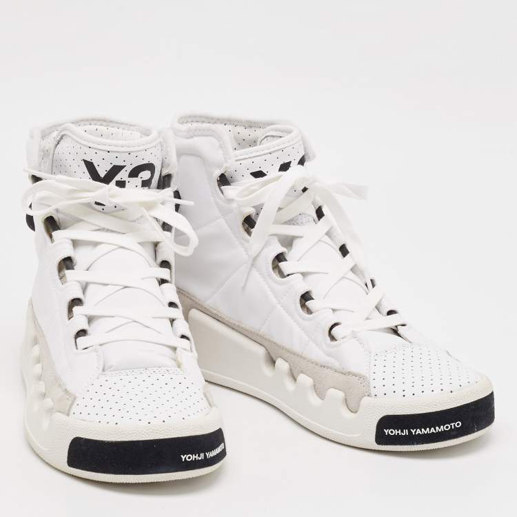 Pre Owned Y-3 White Leather and Nylon Kasabaru High Top Sneakers Size 42.5          
