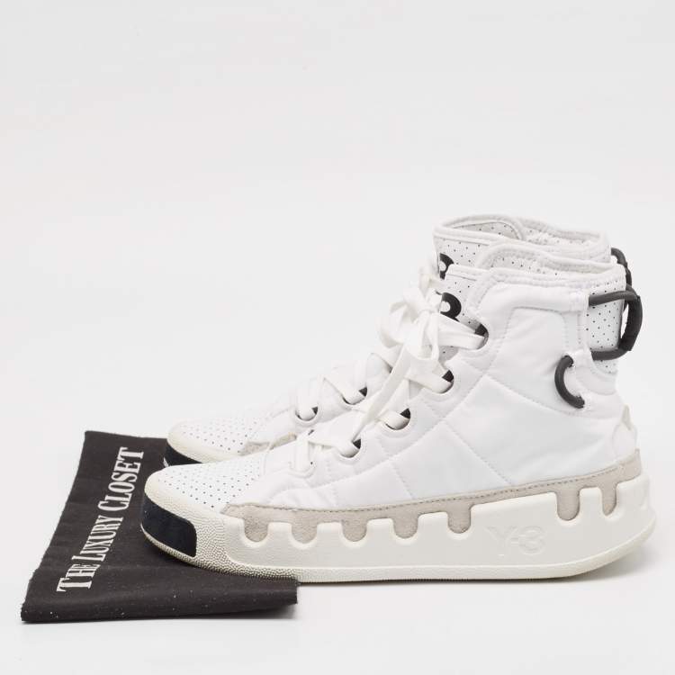 Pre Owned Y-3 White Leather and Nylon Kasabaru High Top Sneakers Size 42.5          