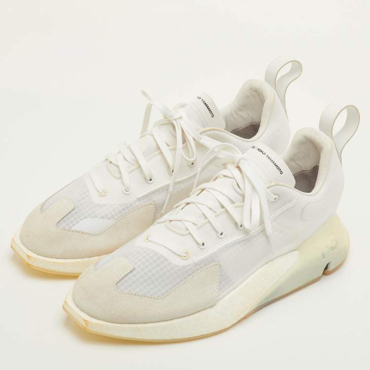 Pre Owned Y-3 Adidas Orisan Size 42 White Mesh and Suede Core White Low Top Sneakers
