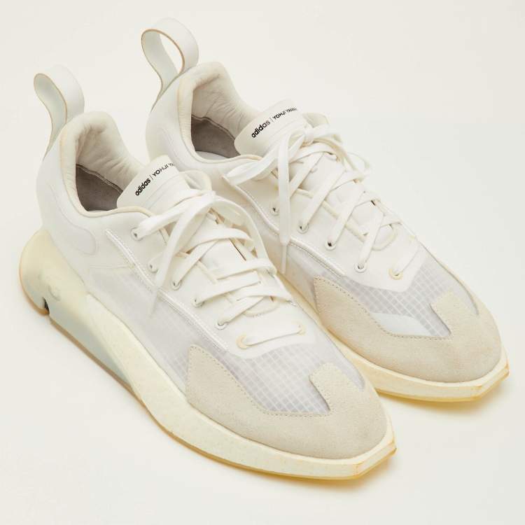Pre Owned Y-3 Adidas Orisan Size 42 White Mesh and Suede Core White Low Top Sneakers
