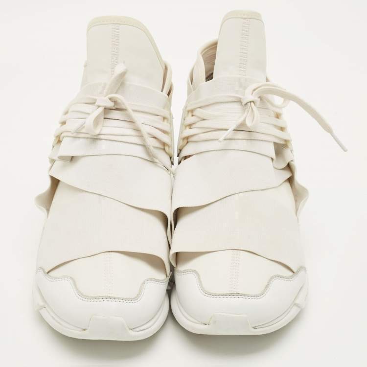 Pre Owned حذاء رياضي Y-3 قاسا إيلي قماش أبيض وجلد وأربطة مقاس 43.5