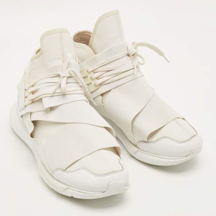 Pre Owned حذاء رياضي Y-3 قاسا إيلي قماش أبيض وجلد وأربطة مقاس 43.5