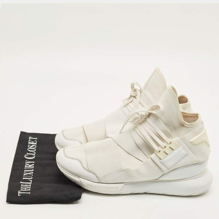 Pre Owned حذاء رياضي Y-3 قاسا إيلي قماش أبيض وجل د وأربطة مقاس 43.5