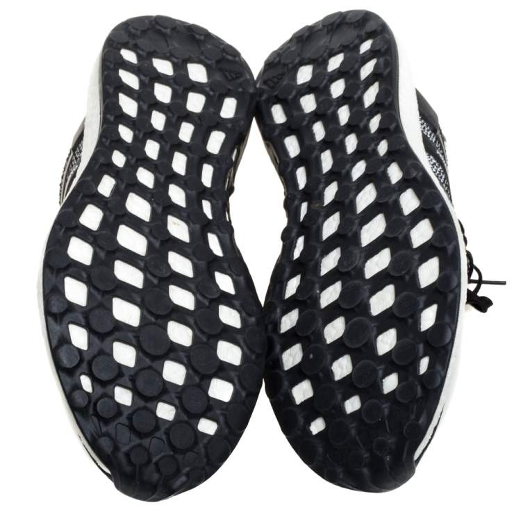 مملوكة مسبقًا Y-3 Black/White Cotton Knit and Leather Pureboost Sneakers Size 44.5 