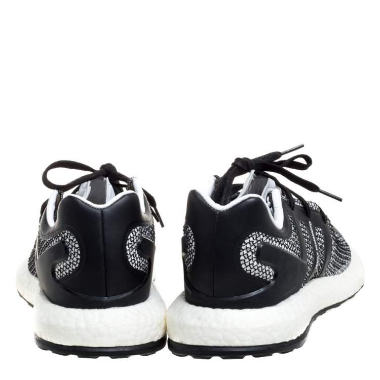 مملوكة مسبقًا Y-3 Black/White Cotton Knit and Leather Pureboost Sneakers Size 44.5 