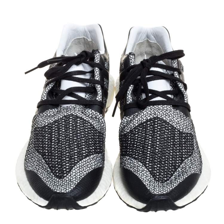 مملوكة مسبقًا Y-3 Black/White Cotton Knit and Leather Pureboost Sneakers Size 44.5 