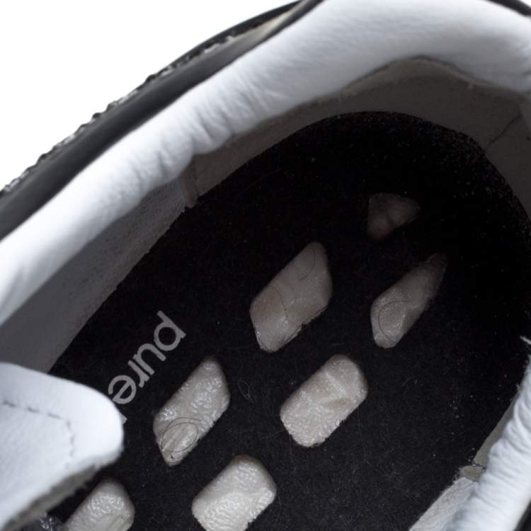 مملوكة مسبقًا Y-3 Black/White Cotton Knit and Leather Pureboost Sneakers Size 44.5 