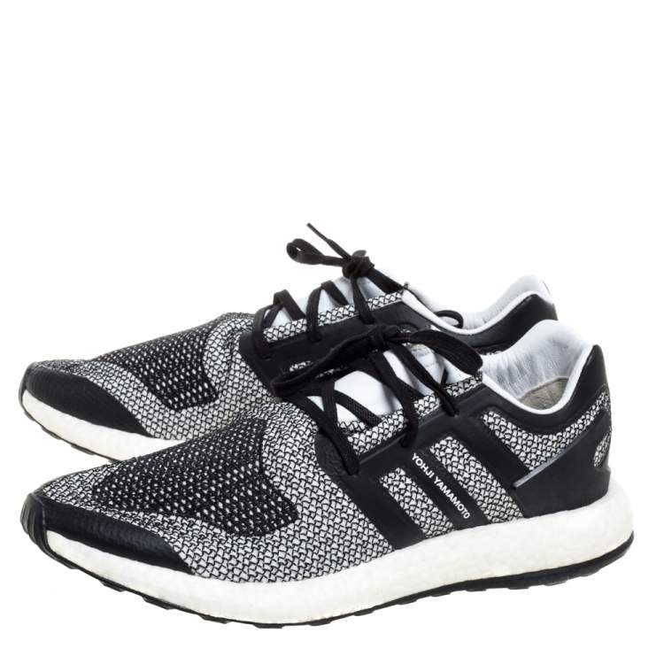 مملوكة مسبقًا Y-3 Black/White Cotton Knit and Leather Pureboost Sneakers Size 44.5 