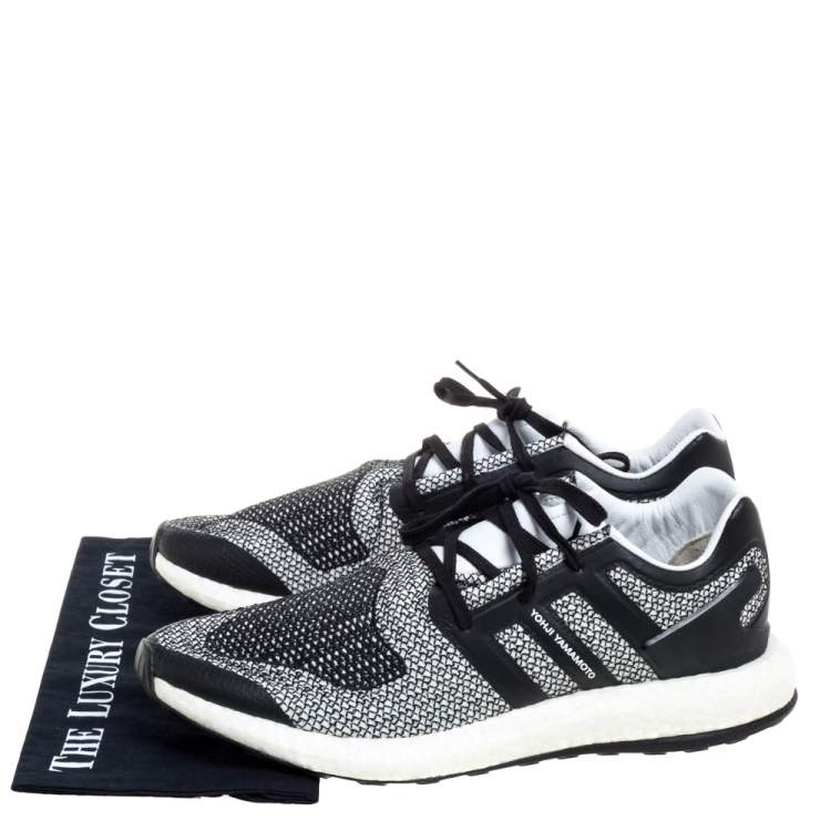 مملوكة مسبقًا Y-3 Black/White Cotton Knit and Leather Pureboost Sneakers Size 44.5 