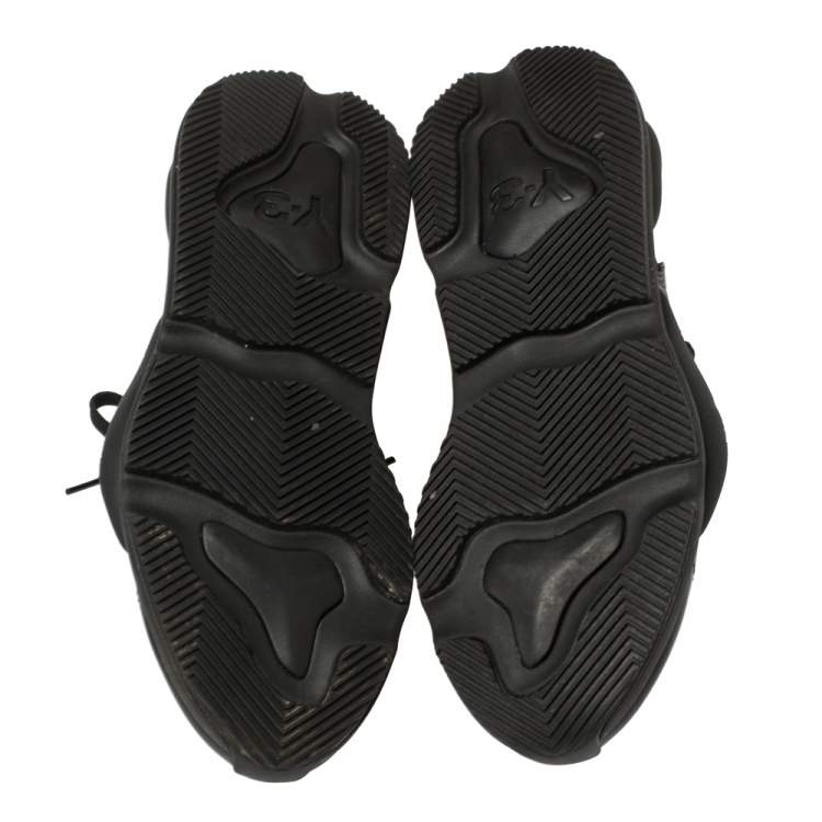 Pre Owned Adidas Y-3 Black Leather and Fabric Kaiwa Sneakers Size 42