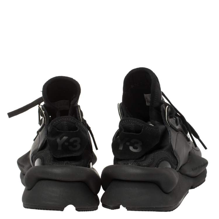 Pre Owned Adidas Y-3 Black Leather and Fabric Kaiwa Sneakers Size 42