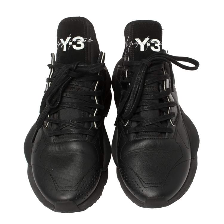 Pre Owned Adidas Y-3 Black Leather and Fabric Kaiwa Sneakers Size 42