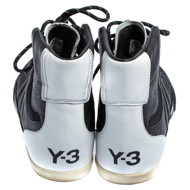 Pre Owned Y-3 x adidas Yojhi Yamamoto Black/White Leather And Suede Honja High Top Sneakers Size 41 1/3