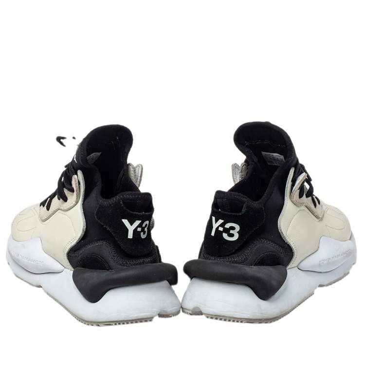 مملوكة مسبقًا Adidas Y-3 Cream/Black Leather And Fabric Kaiwa Low Top Sneakers Size 44 2/3