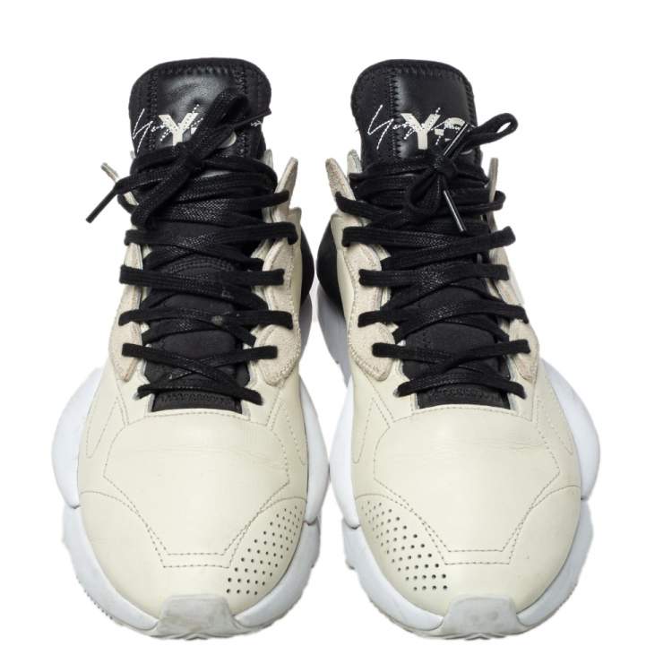 مملوكة مسبقًا Adidas Y-3 Cream/Black Leather And Fabric Kaiwa Low Top Sneakers Size 44 2/3