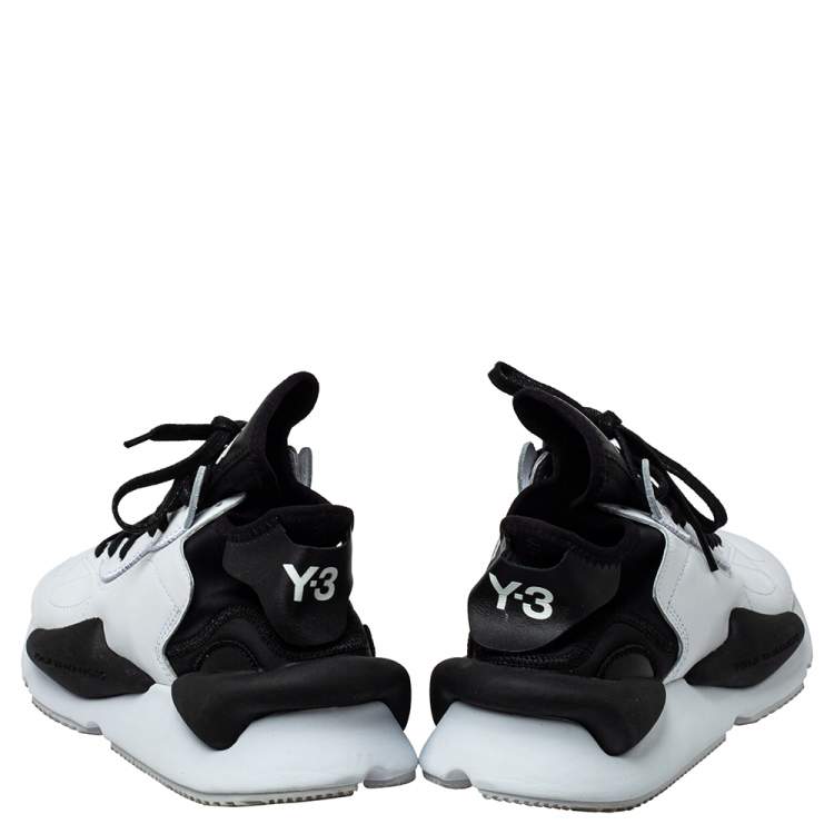 Pre Owned Y-3 White/Black Leather And Stretch Fabric Kaiwa Sneakers Size 43 1/3