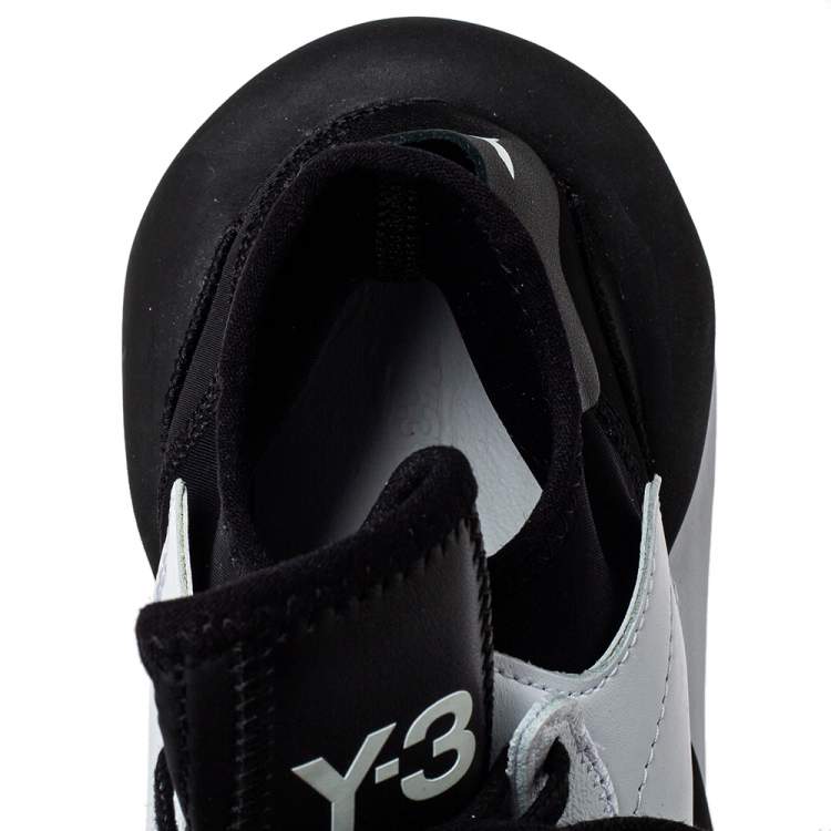 Pre Owned Y-3 White/Black Leather And Stretch Fabric Kaiwa Sneakers Size 43 1/3