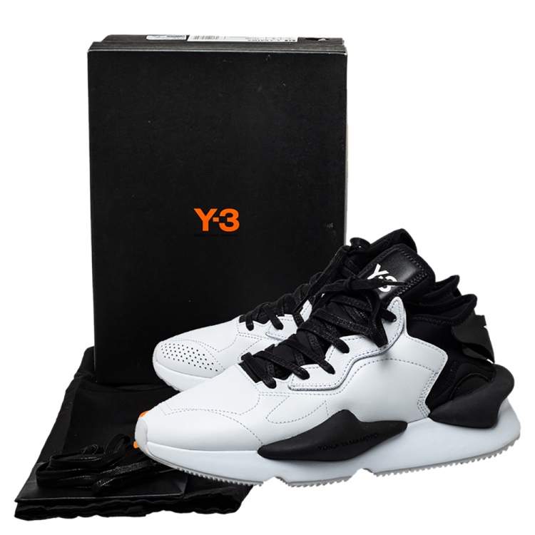 Pre Owned Y-3 White/Black Leather And Stretch Fabric Kaiwa Sneakers Size 43 1/3