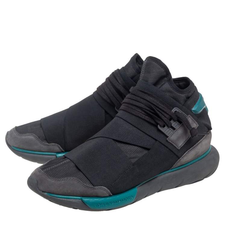 Pre Owned Adidas Y-3 Black Fabric And Suede Qasa High Top Sneakers Size 40.5